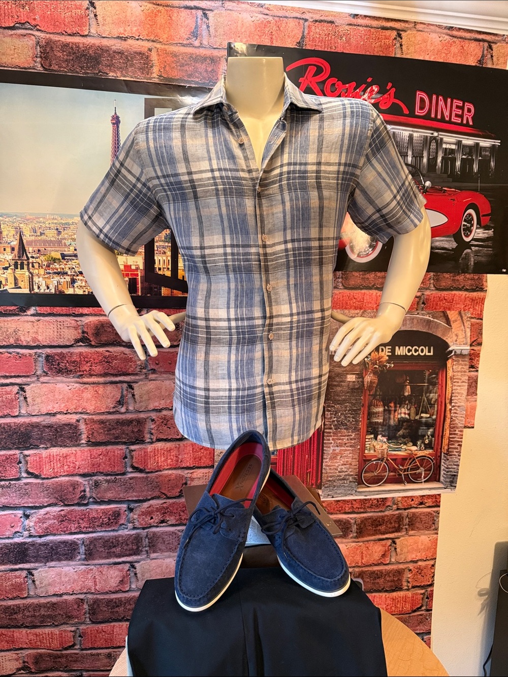 Blue and Cream Plaid Button-Up Shirt